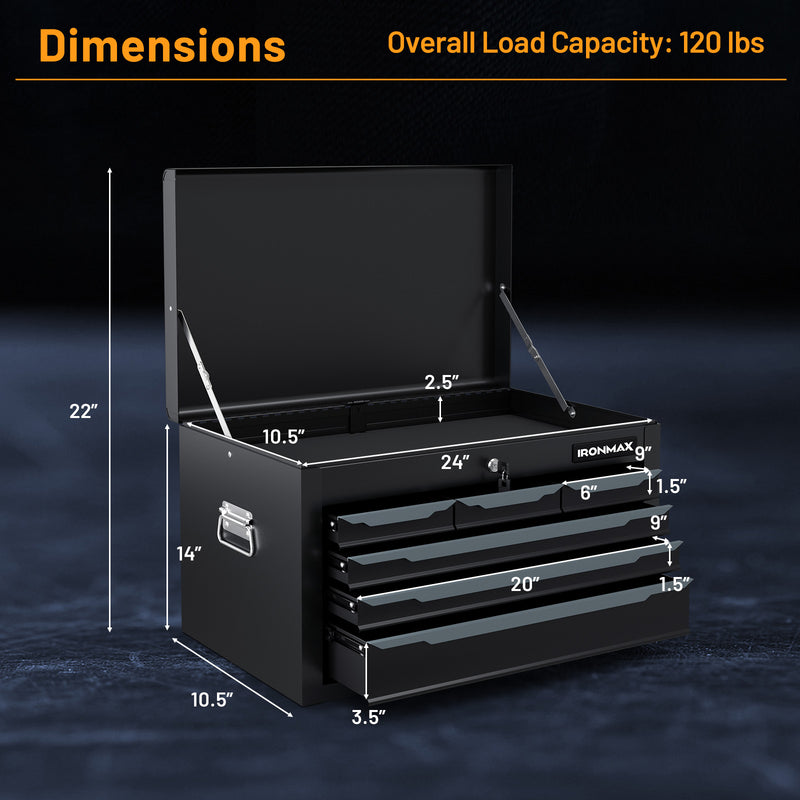 Load image into Gallery viewer, Steel Tool Box, 24” Tool Chest Case with 6 Drawers, Top Storage, Automatic Lock