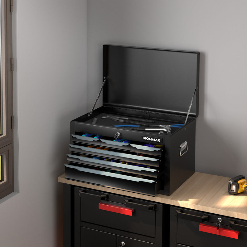 Load image into Gallery viewer, Steel Tool Box, 24” Tool Chest Case with 6 Drawers, Top Storage, Automatic Lock