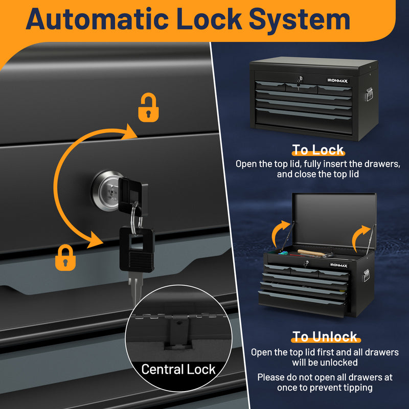 Load image into Gallery viewer, Steel Tool Box, 24” Tool Chest Case with 6 Drawers, Top Storage, Automatic Lock