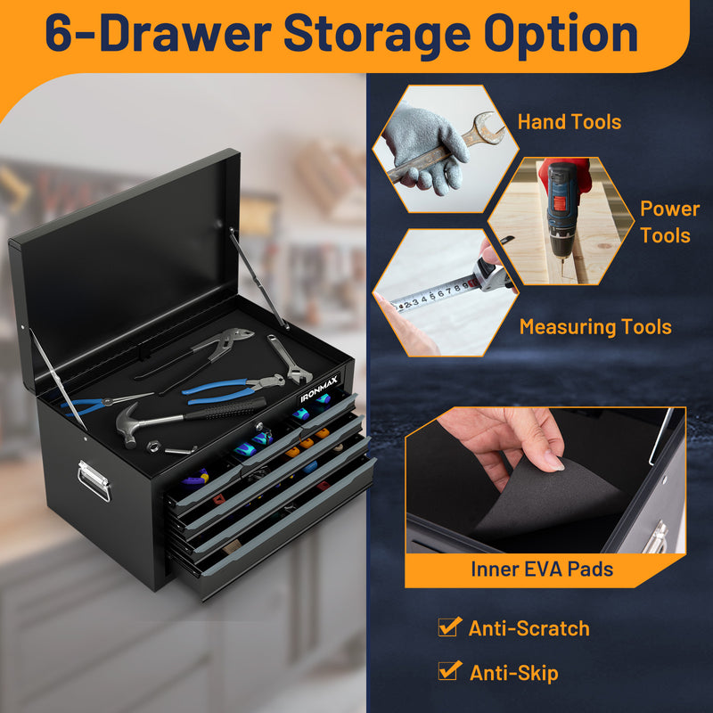Load image into Gallery viewer, Steel Tool Box, 24” Tool Chest Case with 6 Drawers, Top Storage, Automatic Lock