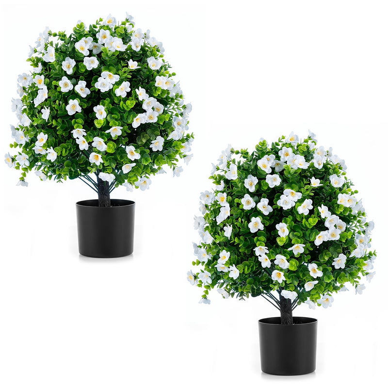 Load image into Gallery viewer, Goplus 2 Pack Artificial Eucalyptus Topiary Ball Trees w/Flowers & Cement Filled Planter