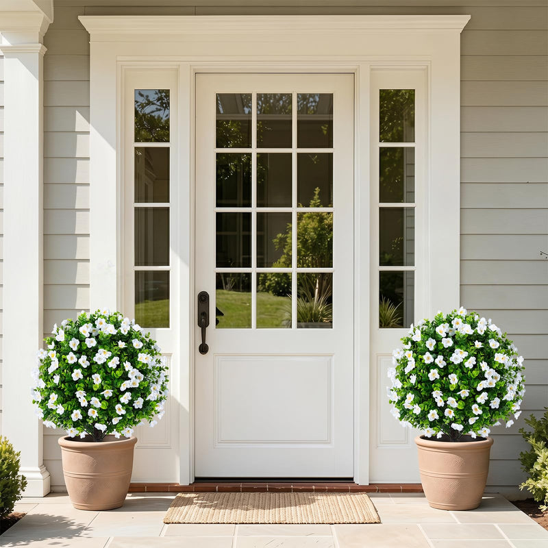 Load image into Gallery viewer, Goplus 2 Pack Artificial Eucalyptus Topiary Ball Trees w/Flowers & Cement Filled Planter