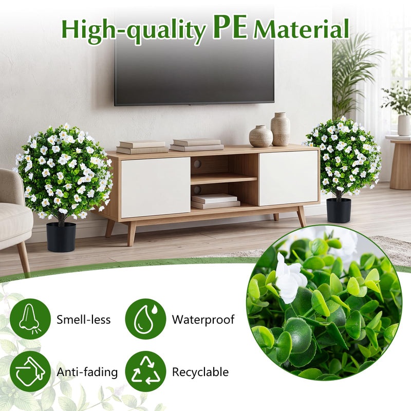 Load image into Gallery viewer, Goplus 2 Pack Artificial Eucalyptus Topiary Ball Trees w/Flowers & Cement Filled Planter