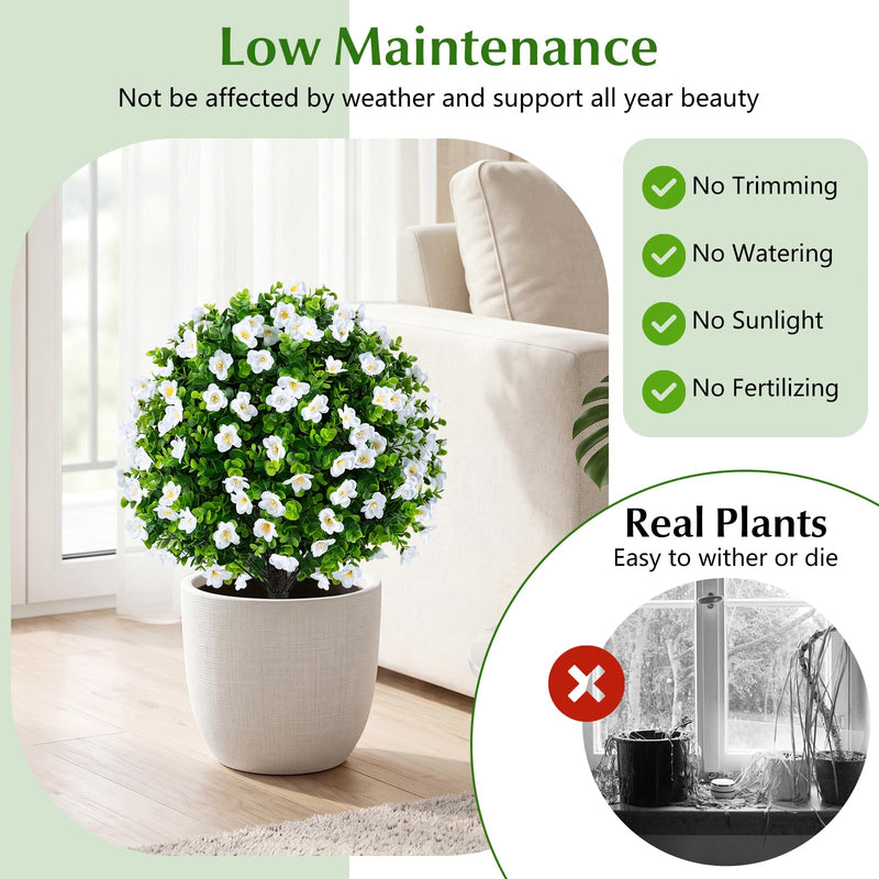Load image into Gallery viewer, Goplus 2 Pack Artificial Eucalyptus Topiary Ball Trees w/Flowers & Cement Filled Planter