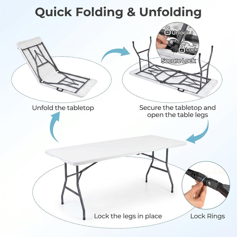 Load image into Gallery viewer, Goplus 6 FT Plastic Folding Table | Fold-in-Half Camping Table with Carry Handle