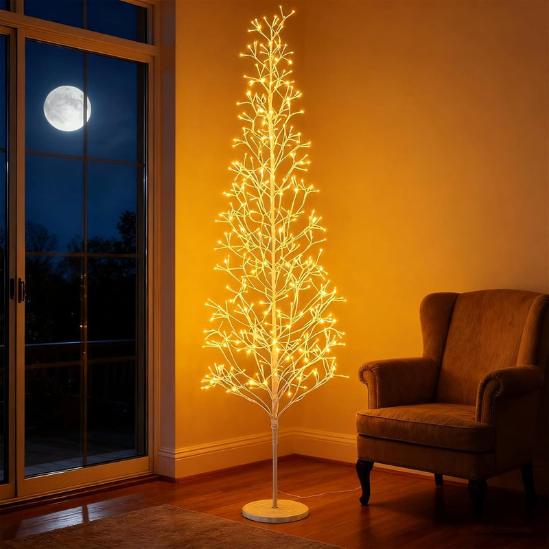 Load image into Gallery viewer, Goplus LED Birch Tree, 5/6/7 FT Pre-lit Twig Tree with Warm White Light LED Lights, Weighted Base