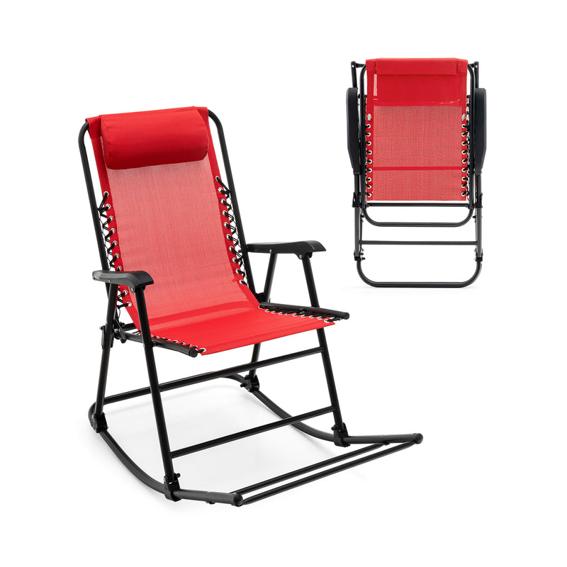 Load image into Gallery viewer, Folding Rocking Chair Recliner Headrest Patio Pool Yard Outdoor