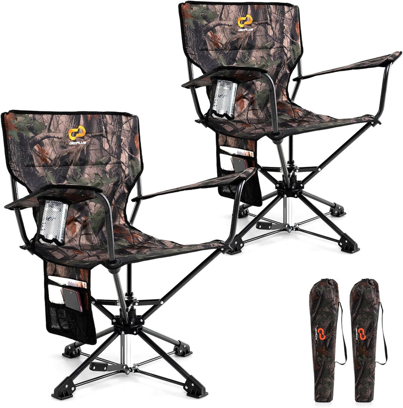 Load image into Gallery viewer, Goplus Swivel Camping Chair, Potable Hunting Chair for Adults w/Cup Holder & Carrying Bag