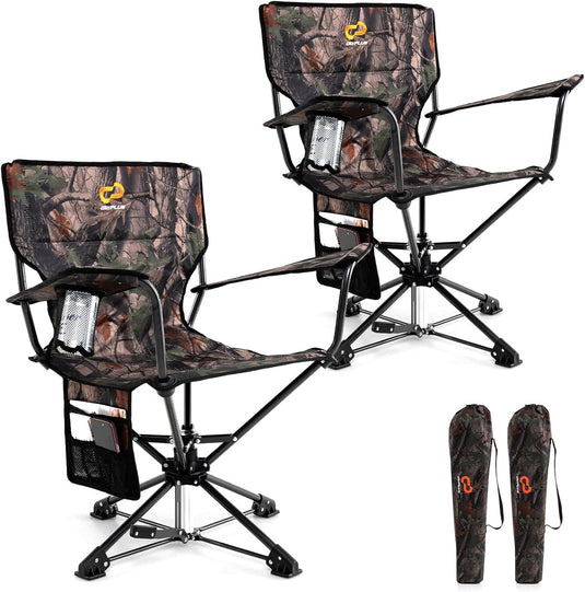 Goplus Swivel Camping Chair, Potable Hunting Chair for Adults w/Cup Holder & Carrying Bag