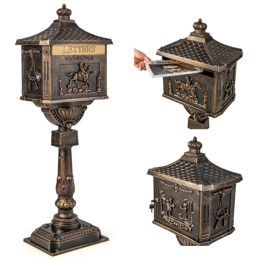 Goplus Cast Aluminum Mailbox with Post