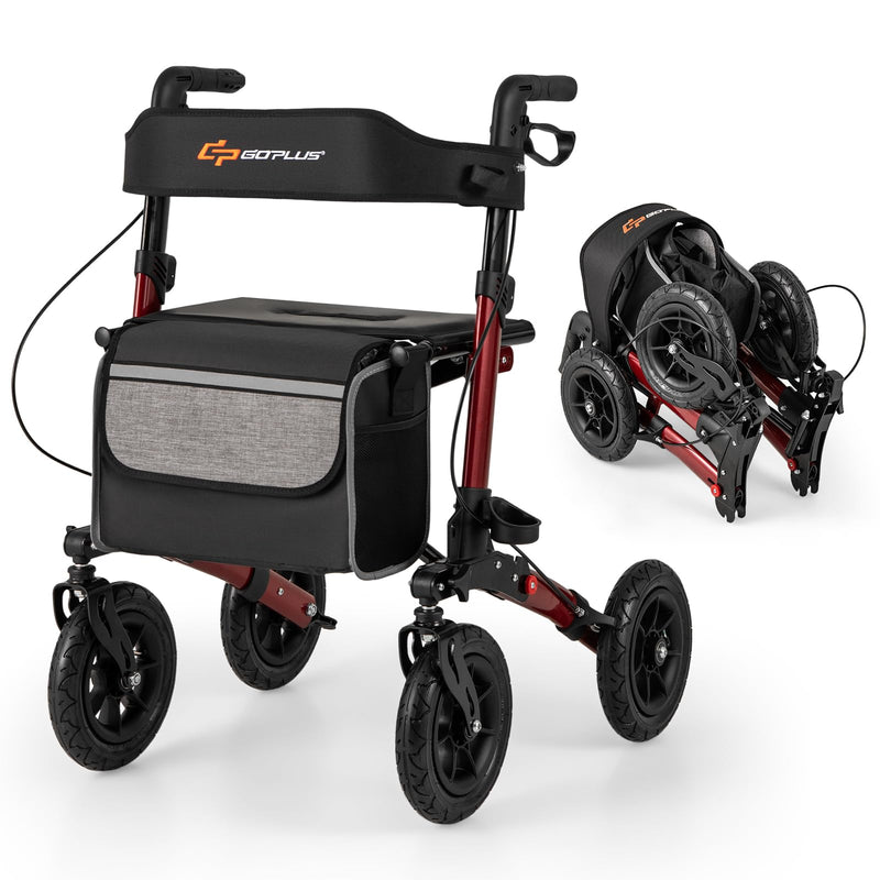 Load image into Gallery viewer, Goplus Walkers for Seniors with Seat 2 in 1 Folding Rolling Rollator Walker with 9" Pneumatic Tires for All Terrain