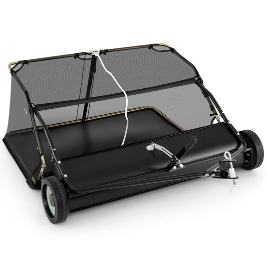 Goplus Lawn Sweeper Tow Behind with Large-Capacity Hopper Bag