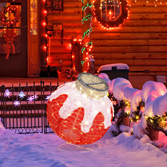 Goplus Indoor Outdoor Christmas Decoration, Pop-Up Christmas Ball Ornament with 80 LED Lights and Timer,