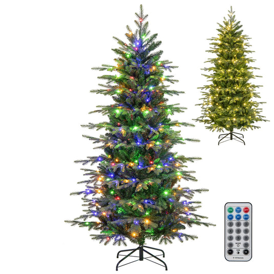 Goplus 6ft Pre-Lit Artificial Christmas Tree with 714 PVC & PE Tips, 260 Multicolored & Warm White LED Lights, 11 Modes
