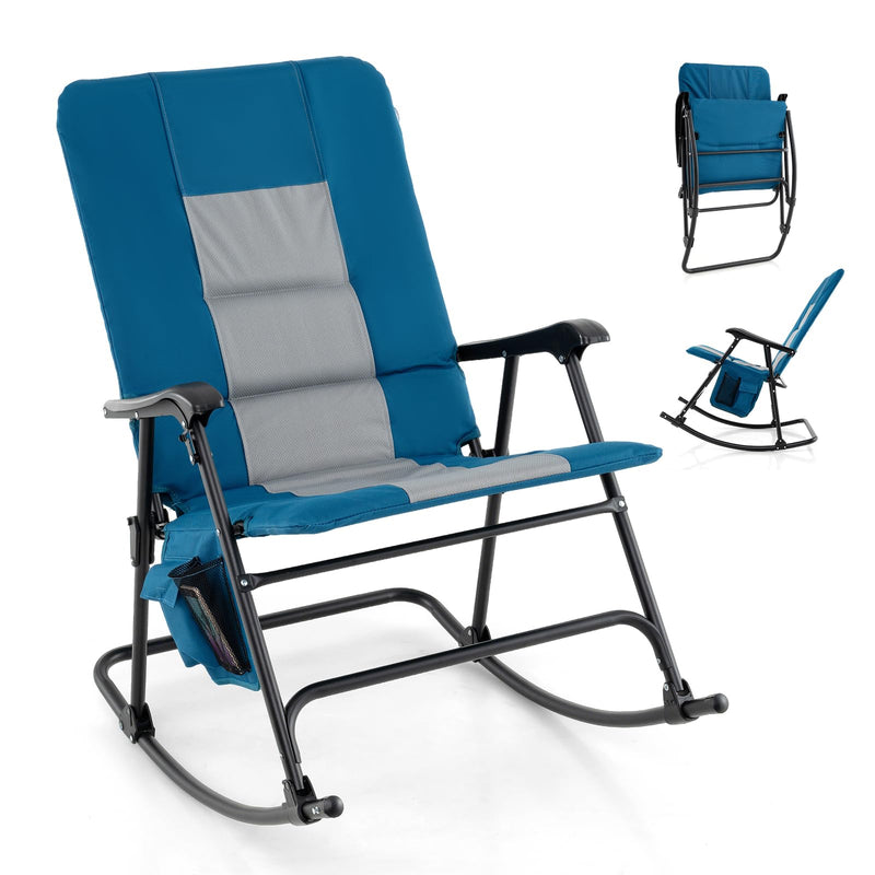 Load image into Gallery viewer, Goplus Oversized Folding Rocking Chair, Padded Patio Lounge Rocker w/Metal Frame, Armrests, Side Pocket
