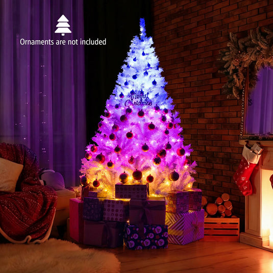 Goplus White Pre-Lit Artificial Christmas Tree with Warm White & 3-Color LED Lights