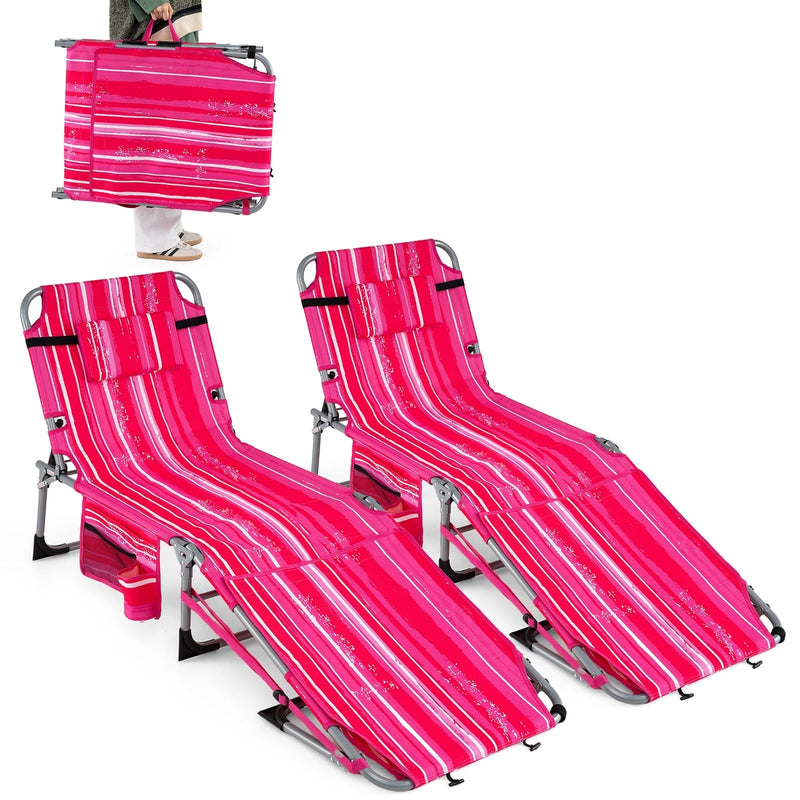 Load image into Gallery viewer, Goplus Tanning Chair with Face Arm Holes w/4-Level Backrest & Head Pillow for Pool Beach
