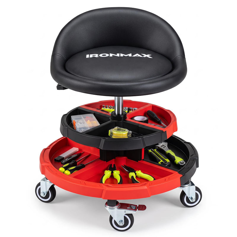 Load image into Gallery viewer, Goplus 360° Rolling Mechanic Stool with 2 Tool Storage Trays