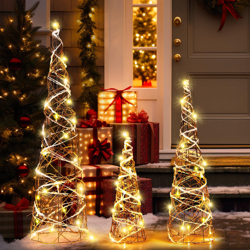 Load image into Gallery viewer, Goplus Set of 3 Large Christmas Cone Trees, 32” 24” 16” Indoor Christmas Trees w/Warm White LED Lights