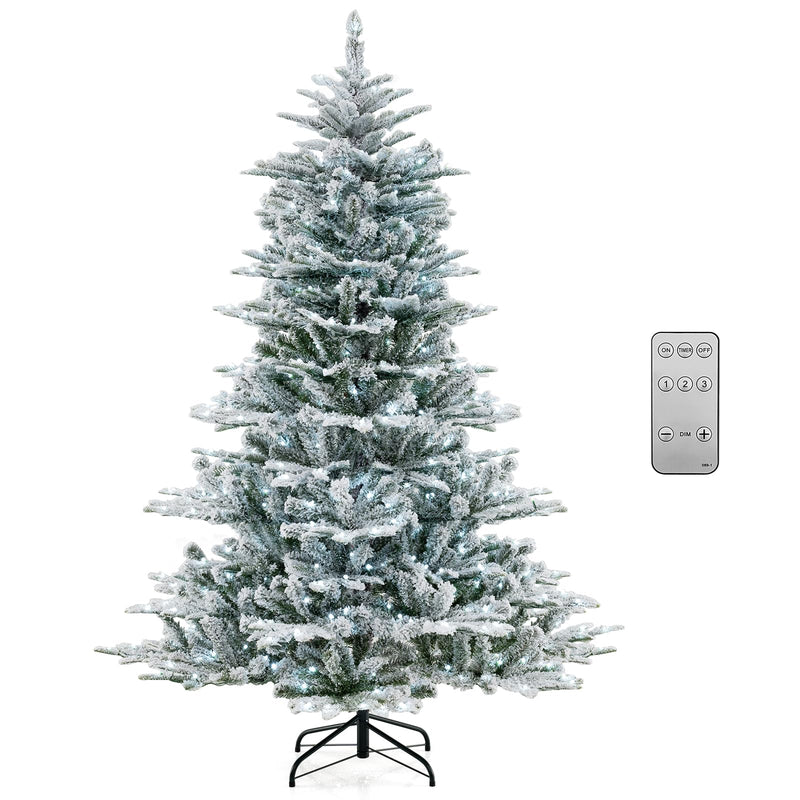 Load image into Gallery viewer, Goplus 6/7/8 ft Pre-Lit Snow Flocked Christmas Tree, Artificial Hinged Xmas Tree with 661/1119/1447 PVC & PE Tips