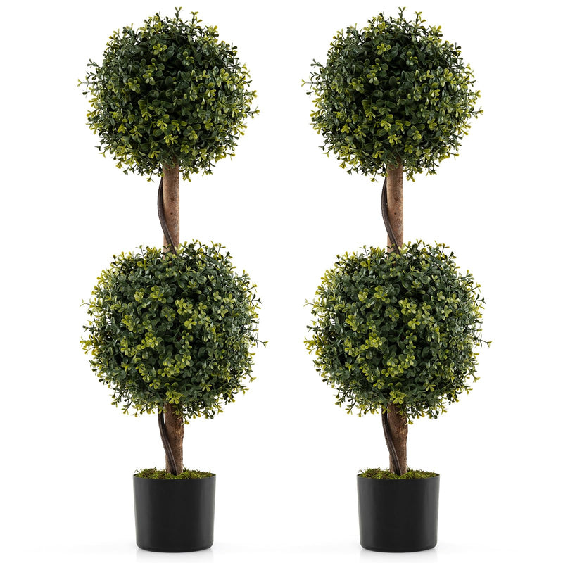 Load image into Gallery viewer, Goplus 3 FT Artificial Boxwood Topiary Trees Set of 2 Faux Outdoor Topiary Ball Tree with Cement-Filled Pot