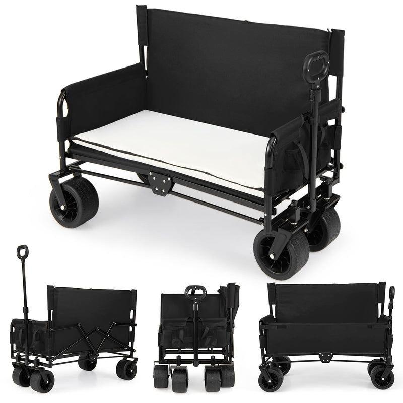 Load image into Gallery viewer, Goplus 2-in-1 Wagon Bench Seat Combo with Adjustable Push/Pull Handle & Soft Cushions