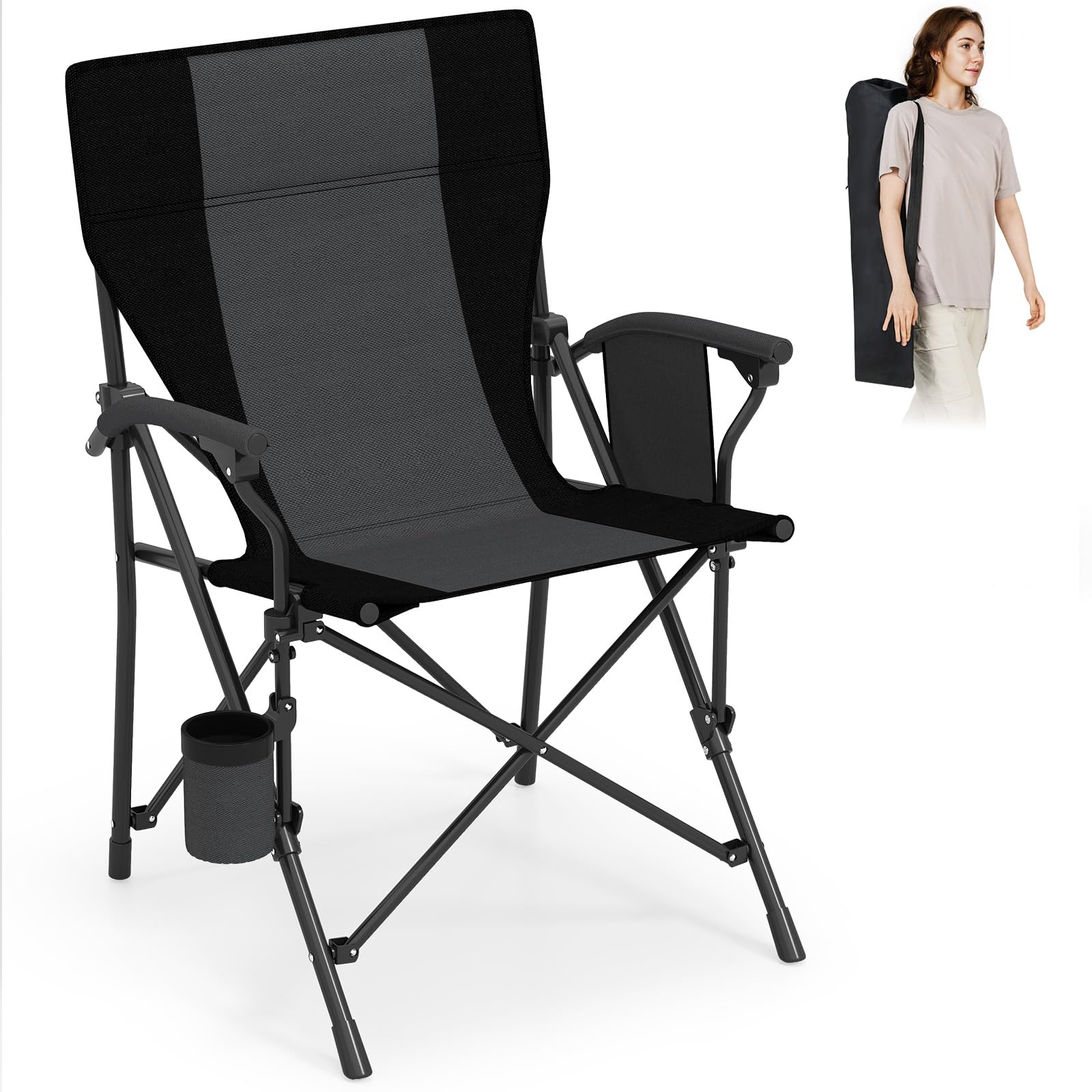 Goplus 350 LBS Portable Lawn Chair for Adults with Padded Armrests