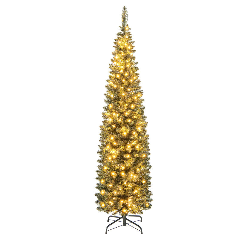 Load image into Gallery viewer, Goplus 5ft Pre-Lit Pencil Christmas Tree, Artificial Slim Xmas Tree with 150 Warm-White LED Lights