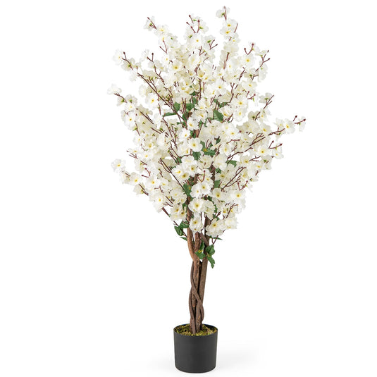 Goplus 47” Faux Plum Blossom Plant with White Fabric Flower