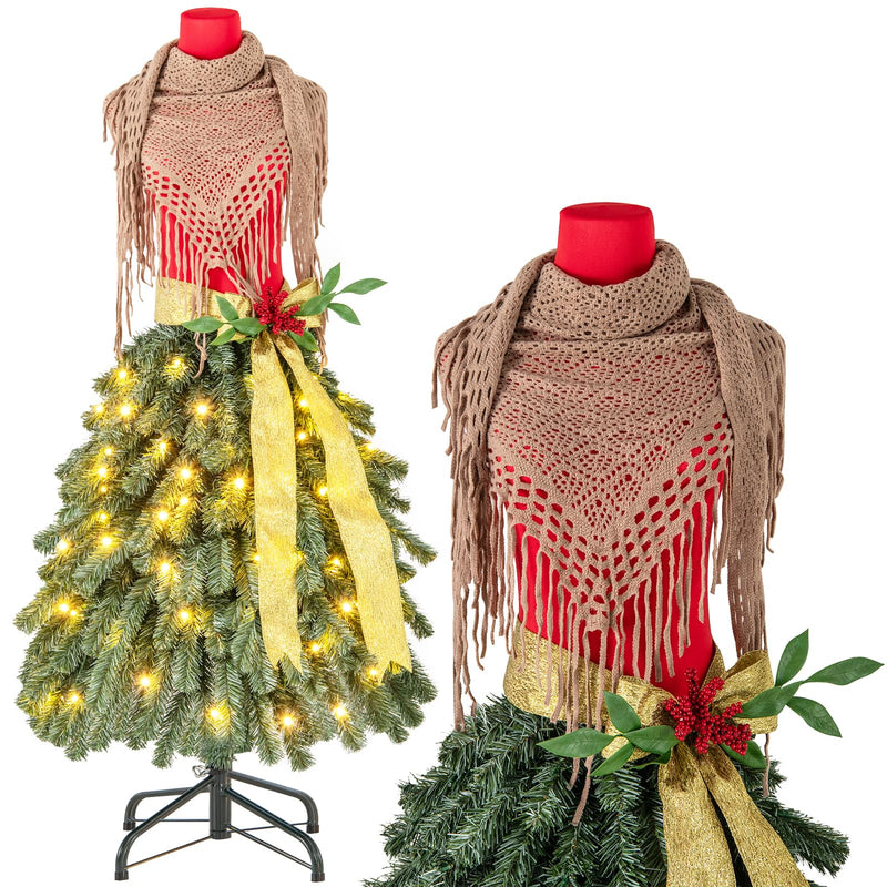 Load image into Gallery viewer, Goplus 5ft Pre-Lit Dress Form Christmas Tree with Female Mannequin Torso & Scarf