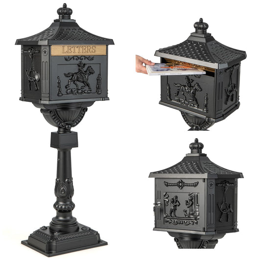 Goplus Cast Aluminum Mailbox with Post