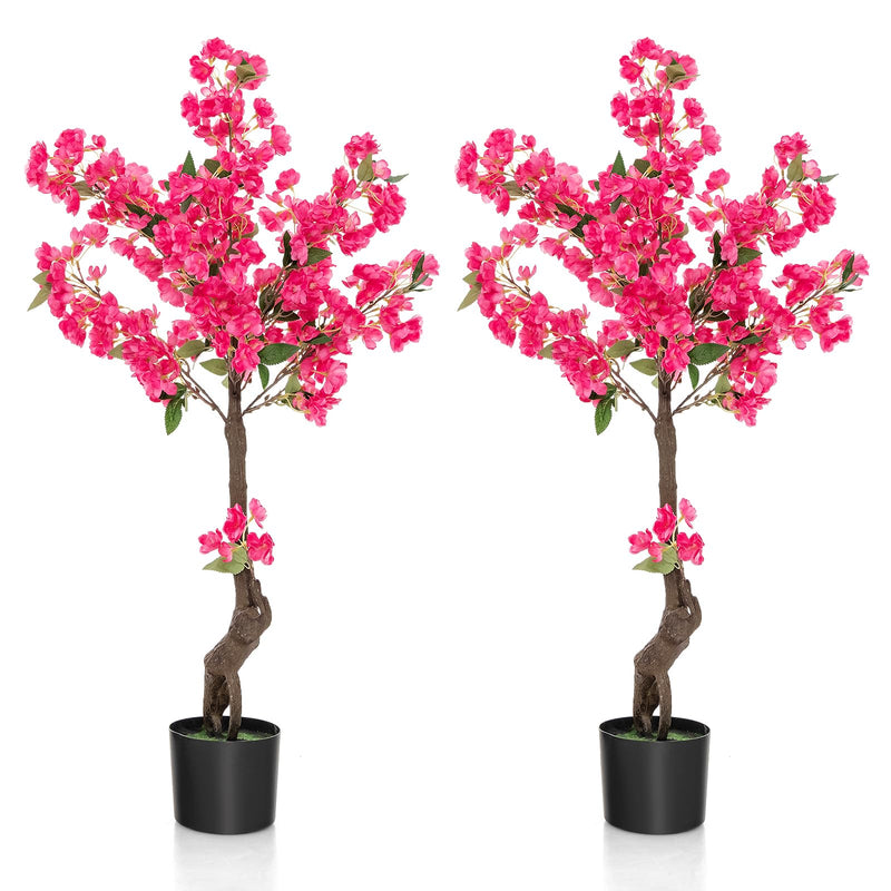 Load image into Gallery viewer, Goplus 41” Artificial Plum Blossom Tree, Fake Floral Plant with 92 Flowers & Realistic Trunk in Plastic Nursery Pot