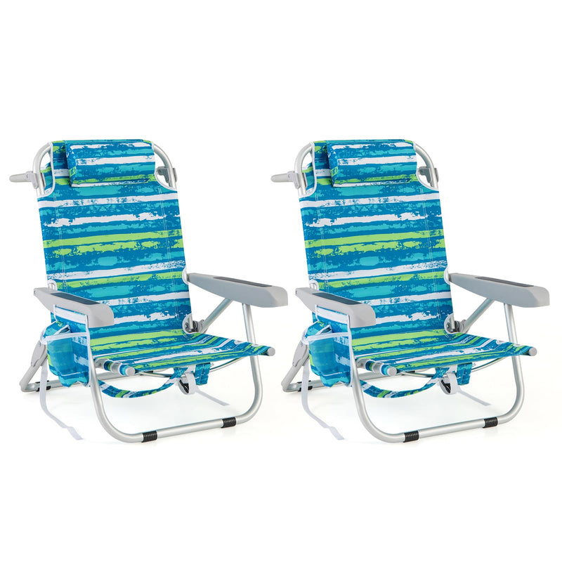 Load image into Gallery viewer, Goplus Folding Backpack Beach Chairs, Aluminum Sling Camping Chair with 5-Position Backrest, Towel Hanging Rack