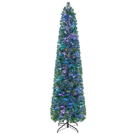 Goplus 6ft / 7ft / 8ft Fiber Optic Pencil Christmas Tree Xmas Full Tree for Home Office Holiday Decor
