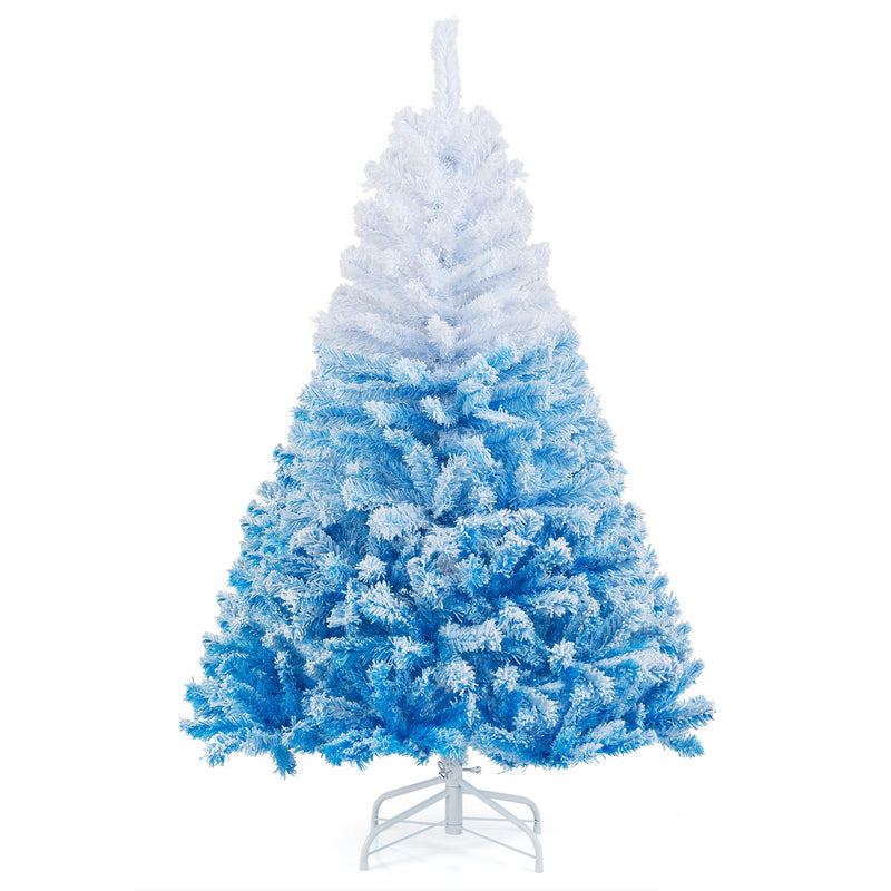Load image into Gallery viewer, Goplus Snow Flocked Christmas Tree with Lush Branch Tips & Foldable Metal Stan ( Blue Gradient & White )