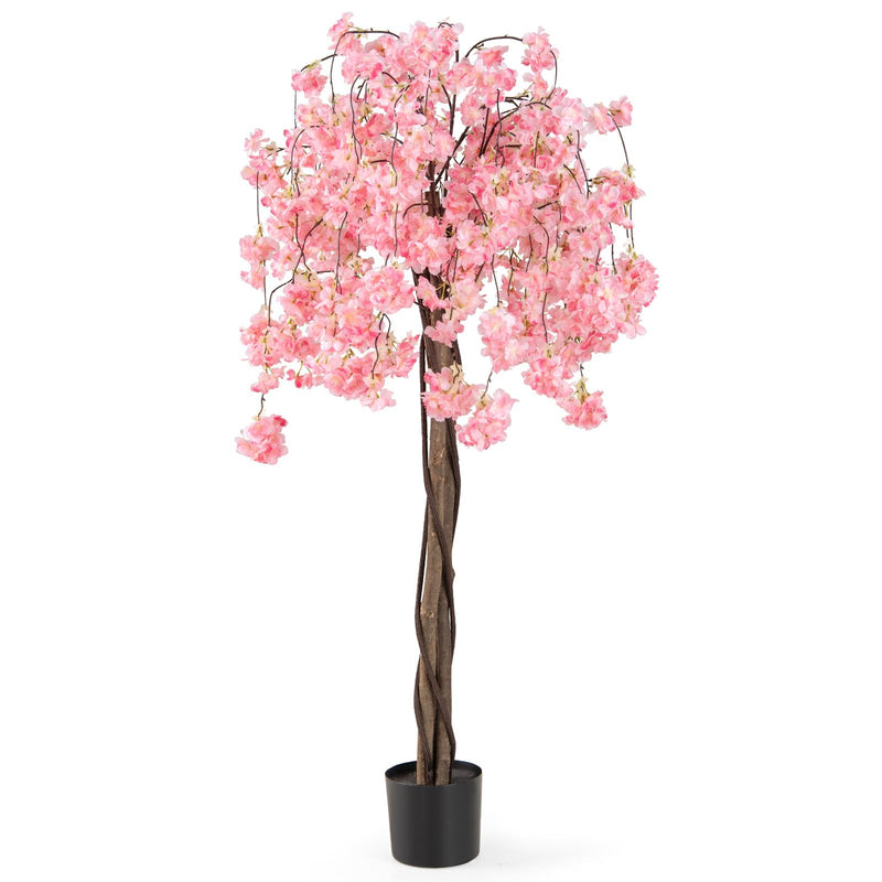 Load image into Gallery viewer, Goplus 5.5FT Artificial Cherry Blossom Tree Faux Floral Plant Blooming Tree in Nursery Pot
