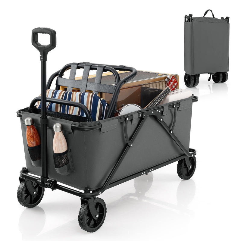 Load image into Gallery viewer, Goplus Collapsible Foldable Wagon, Heavy-Duty Wagon Cart w/Adjustable Handlebar, Bottle Holders & Storage Pocket