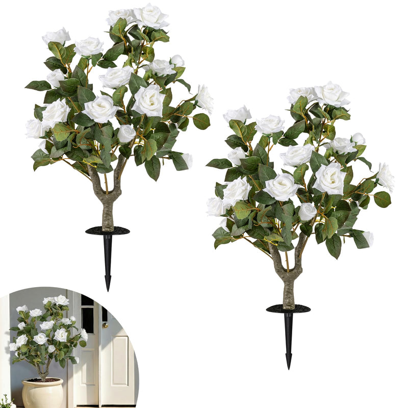Load image into Gallery viewer, Goplus 31.5” 2 Pack Artificial Rose Flower Trees with Spikes & 18 White Flowers