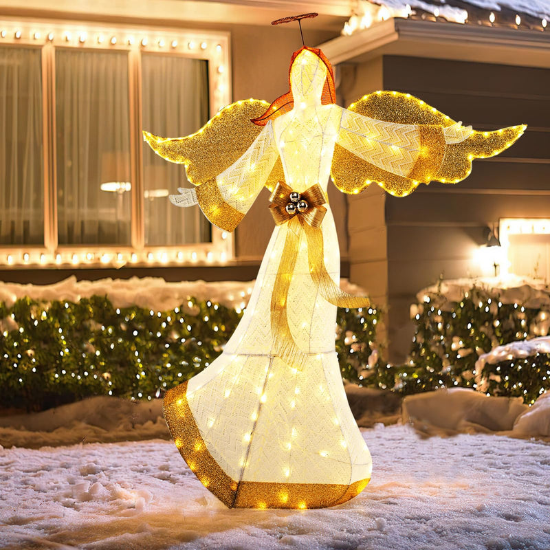 Load image into Gallery viewer, Goplus 5.2 FT Christmas Lighted Angel, Pre-Lit Winged Holiday Figure Angel with180 Warm White LED Lights