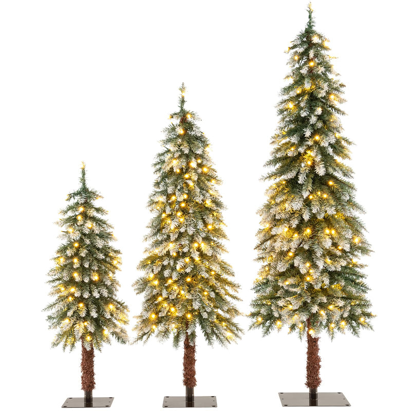 Load image into Gallery viewer, Goplus 3' 4' 5' Pre-Lit Artificial Christmas Tree Set, Slim Pencil Xmas Trees with Snowy Leaves