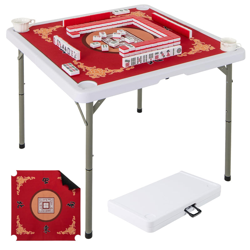 Load image into Gallery viewer, Goplus Mahjong Table, 35" Square Folding Card Table w/4Cup Holders, Anti Slip Mat, HDPE Tabletop w/Removable Mat