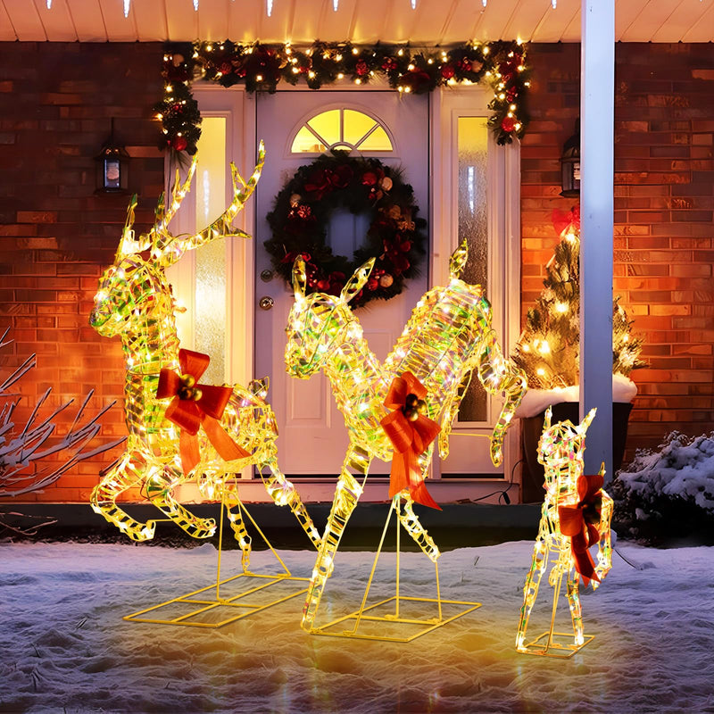 Load image into Gallery viewer, Goplus Christmas Lighted Reindeer, Set of 3 Reindeer Decorations with LED Lights and Red Bows