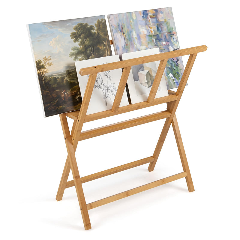 Load image into Gallery viewer, Goplus Bamboo Art Print Rack for Canvas Storage & Display | Freestanding Artwork Display Stand