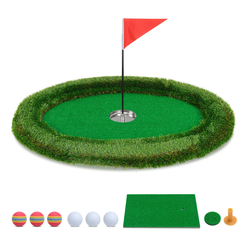 Load image into Gallery viewer, Goplus Floating Golf Green for Pool, Chipping Green Mat w/Hitting Mat, Golf Balls, Flag & Tee, Oval, 37.5" x 25.5"