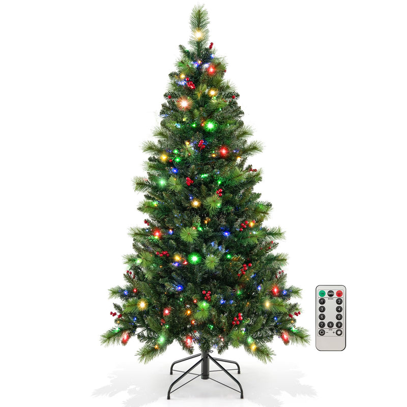 Load image into Gallery viewer, Goplus Pre-Lit Artificial Christmas Tree, Hinged Xmas Tree with 670 PVC & Pine Needles Branch Tips