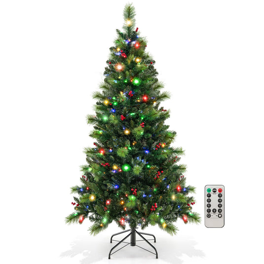 Goplus Pre-Lit Artificial Christmas Tree, Hinged Xmas Tree with 670 PVC & Pine Needles Branch Tips