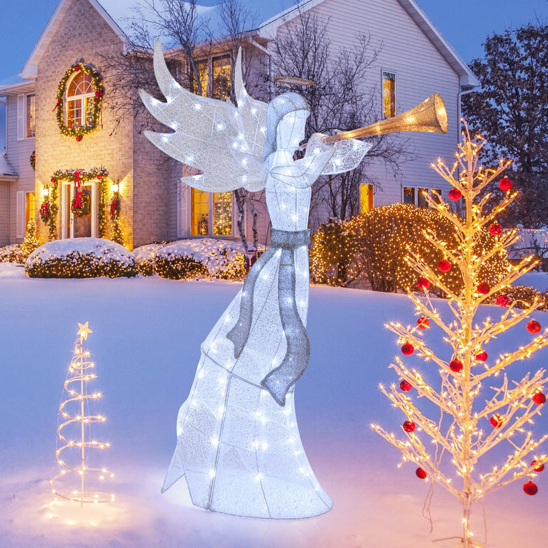 Load image into Gallery viewer, Goplus 5 FT Lighted Trumpeting Angel, Light-up Christmas Angel with LED Lights