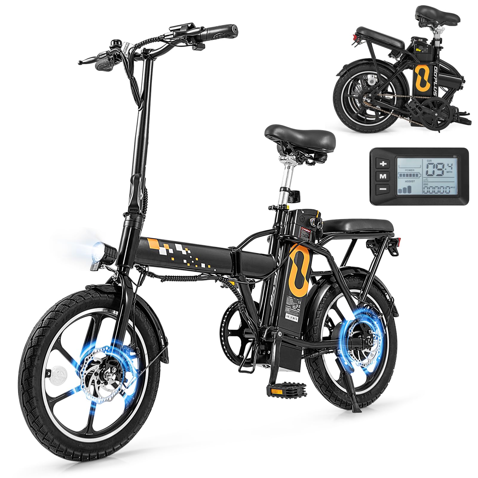 electric bicycle greece Goplus Electric Bike for Adults, 16" Folding Ebike w/Pedals, 650W Brushless Motor, 42V 10.4Ah Removable Battery