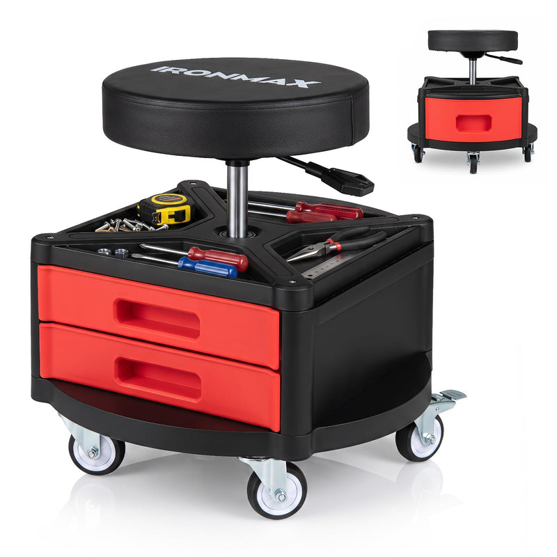 Load image into Gallery viewer, Goplus Rolling Mechanic Stool with Cushioned Seat with 3 Drawers and Tool Tray