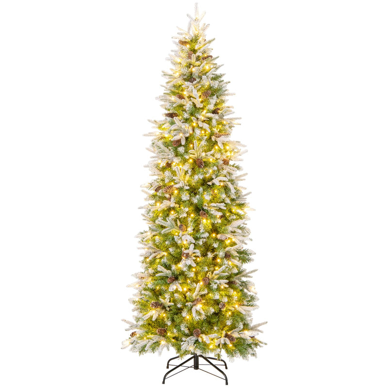 Load image into Gallery viewer, Goplus 7.5 FT Pre-Lit Pencil Christmas Tree, Artificial Snow Flocked Hinged Fake Slim Xmas Tree with 350 Warm-White LED Lights
